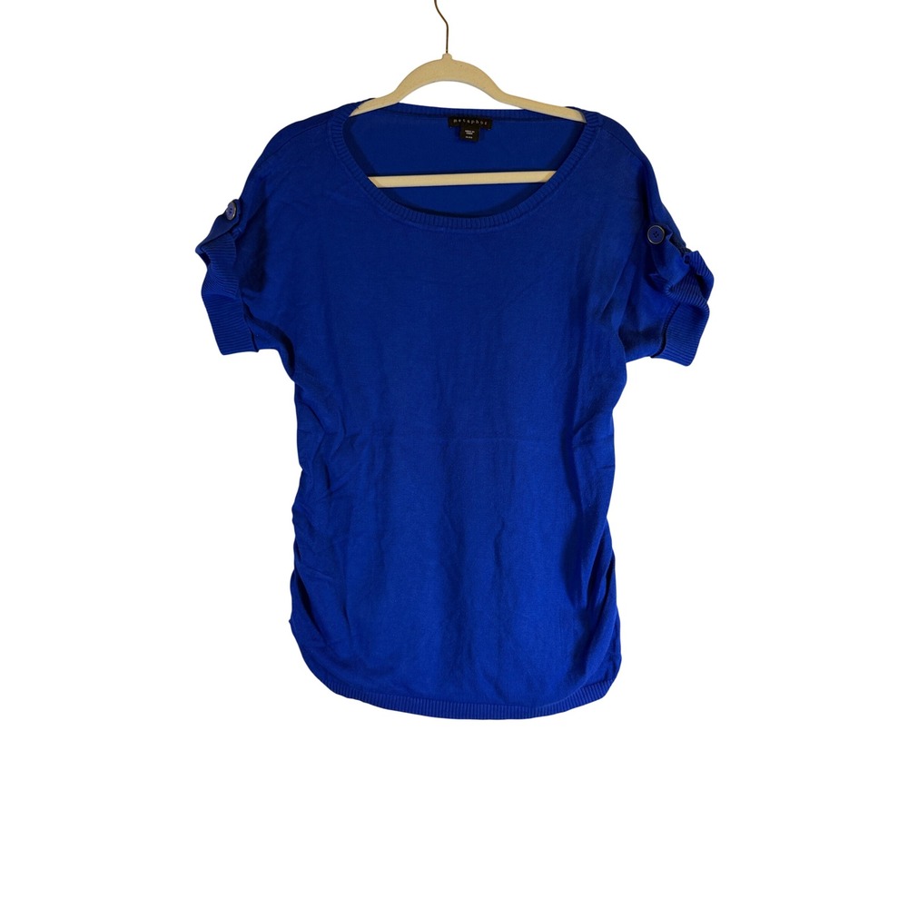 Metaphor Womens Royal Blue Ruched Side Short Sleeve Sweater Top XL Scoop Neck